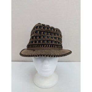 Daniele Meucci Women Brown Fedora Bucket Hat Wool Leather Hand Woven One Size